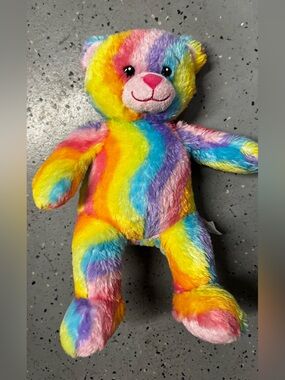 Build-A-Bear Rainbow Multicolor Plush Bear - Bright Pink Nose
